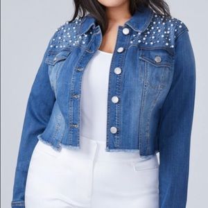 Lane Bryant pearl embellishments jean jacket